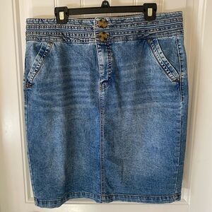 Lightly distressed denim pencil skirt